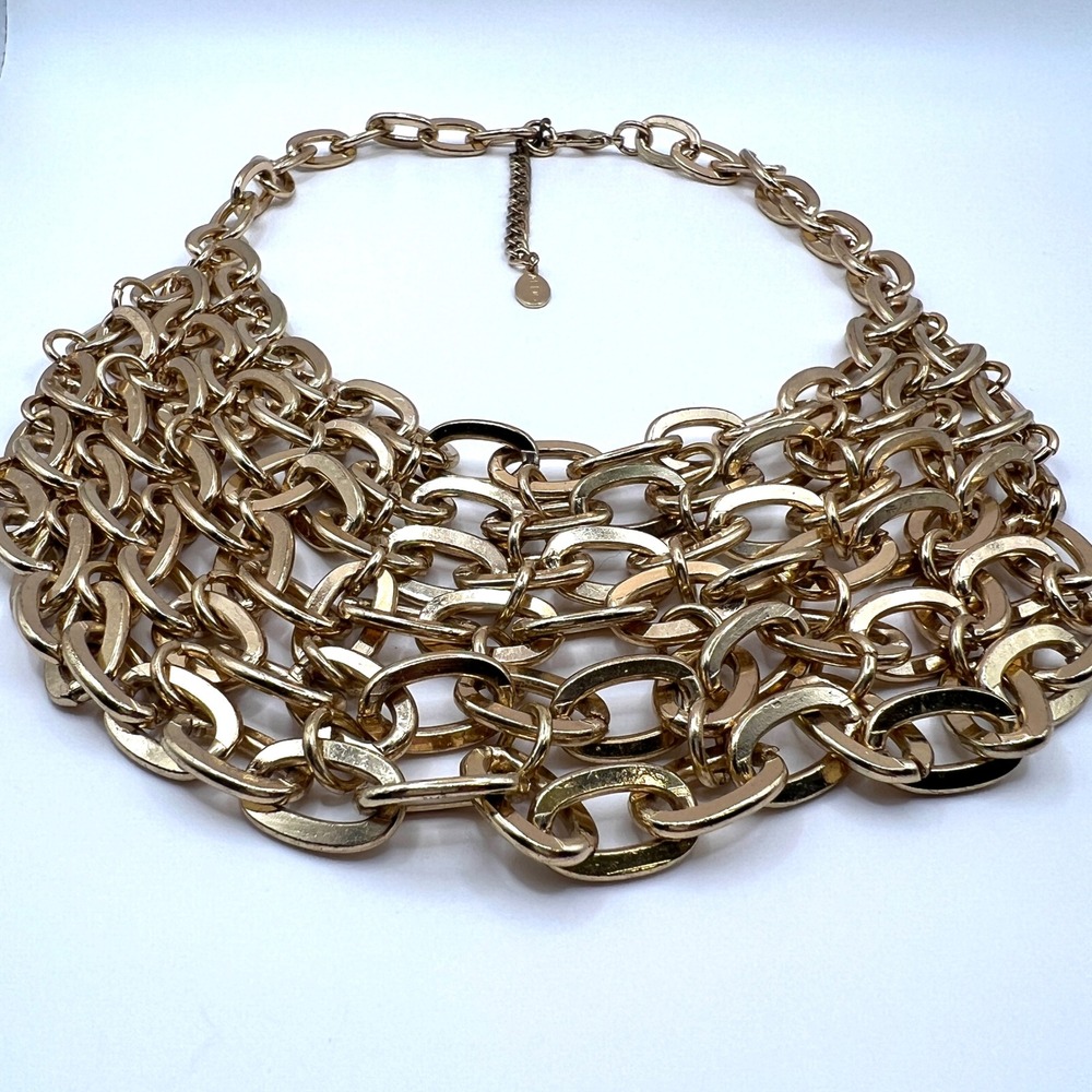 Aldo Gold Tone Multi Strand Chunky Link Statement Bib Necklace Layered Chain - Picture 6 of 7